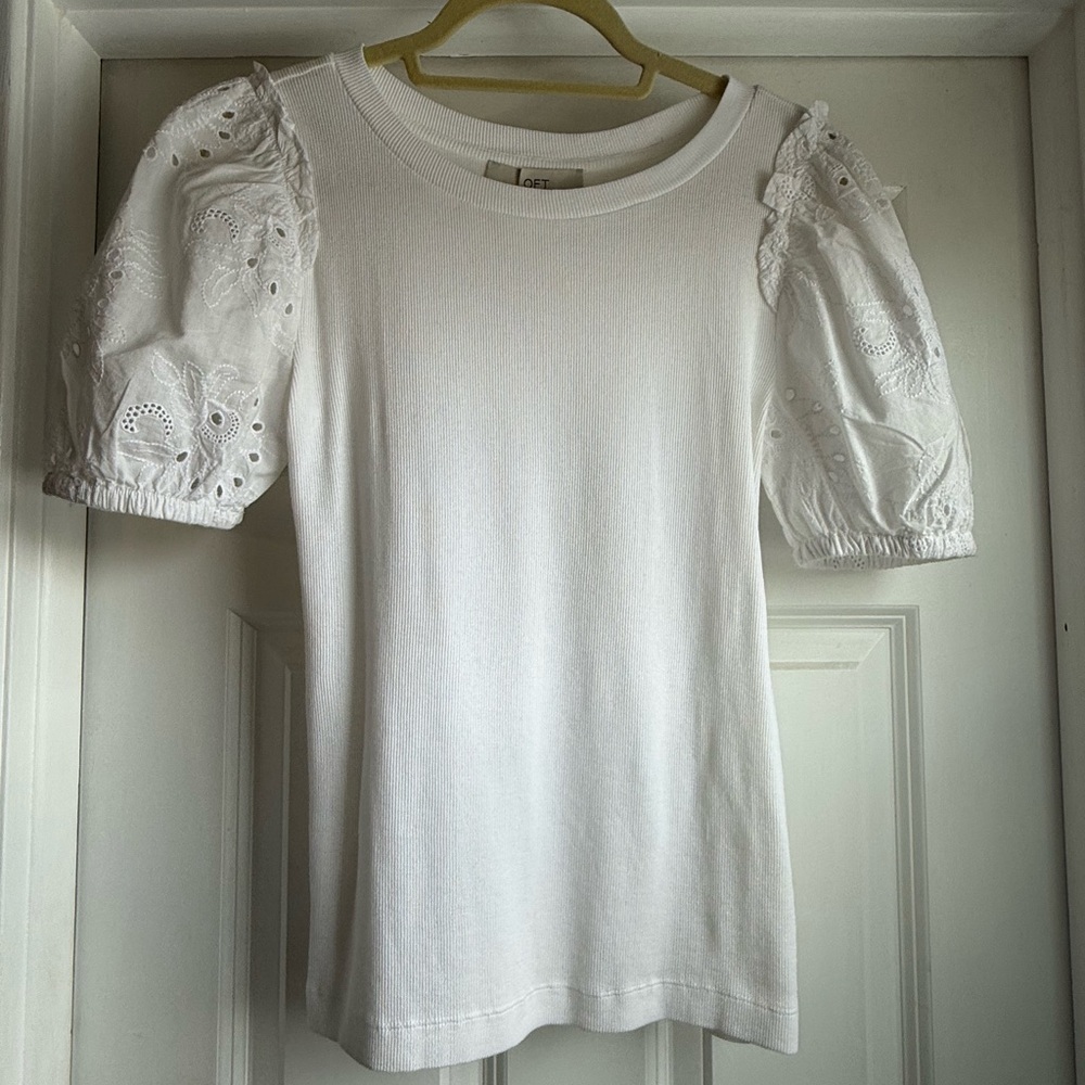LOFT White Eyelet Puff Sleeve Tee